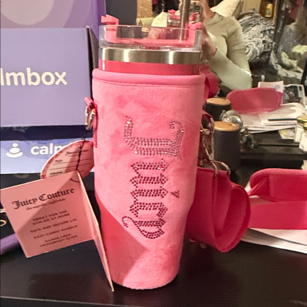 Juicy Couture Hot Pink Velvet Tumbler Sling with Rhinestone Logo
